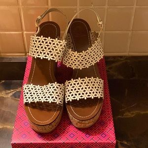 Tory Burch cork heel wedge GOOD USED CONDITION SIZE 11